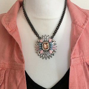 Rhinestone Pink Blue Pastel  Pendant Necklace